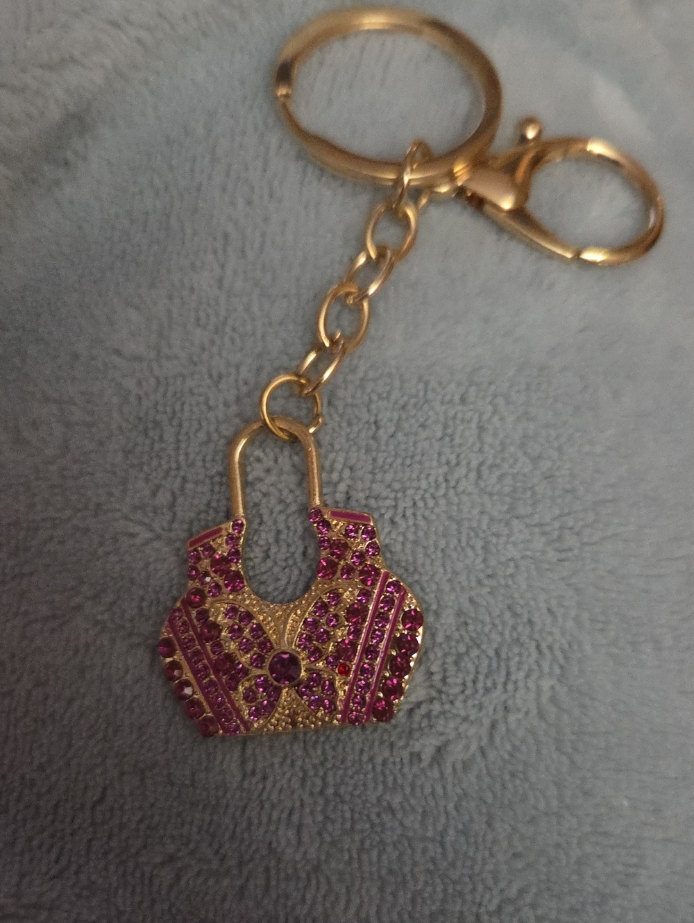 Keychain- Bag Chairm Gold-Tone Pink Crystal Handbag NWOT